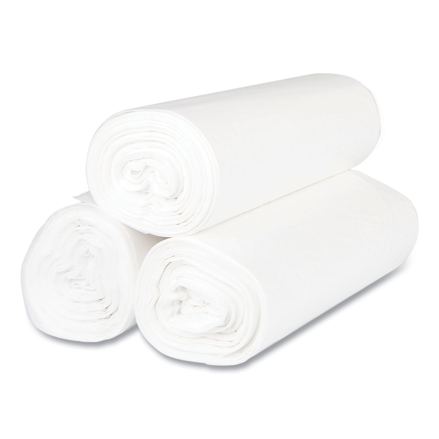 High-Density Commercial Can Liners, 60 gal, 17 mic, 43" x 48", Clear, 25 Bags/Roll, 8 Interleaved Rolls/Carton