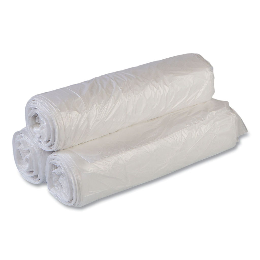 High-Density Commercial Can Liners Value Pack, 33 gal, 10 mic, 33" x 39", Clear, 25 Bags/Roll, 20 Interleaved Rolls/Carton