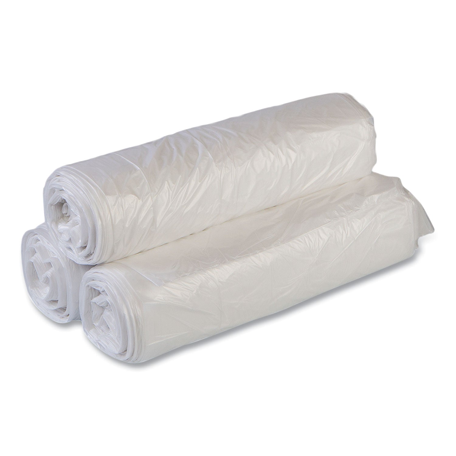 High-Density Commercial Can Liners Value Pack, 55 gal, 11 mic, 36" x 58", Clear, 25 Bags/Roll, 8 Interleaved Rolls/Carton