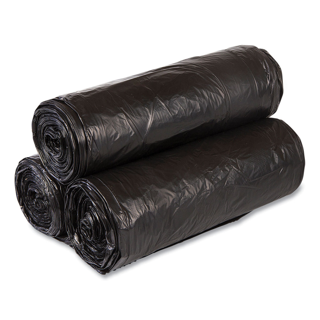 High-Density Commercial Can Liners Value Pack, 60 gal, 19 mic, 38" x 58", Black, 25 Bags/Roll, 6 Interleaved Rolls/Carton