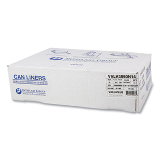 High-Density Commercial Can Liners Value Pack, 60 gal, 12 mic, 38" x 58", Clear, 25 Bags/Roll, 8 Interleaved Rolls/Carton