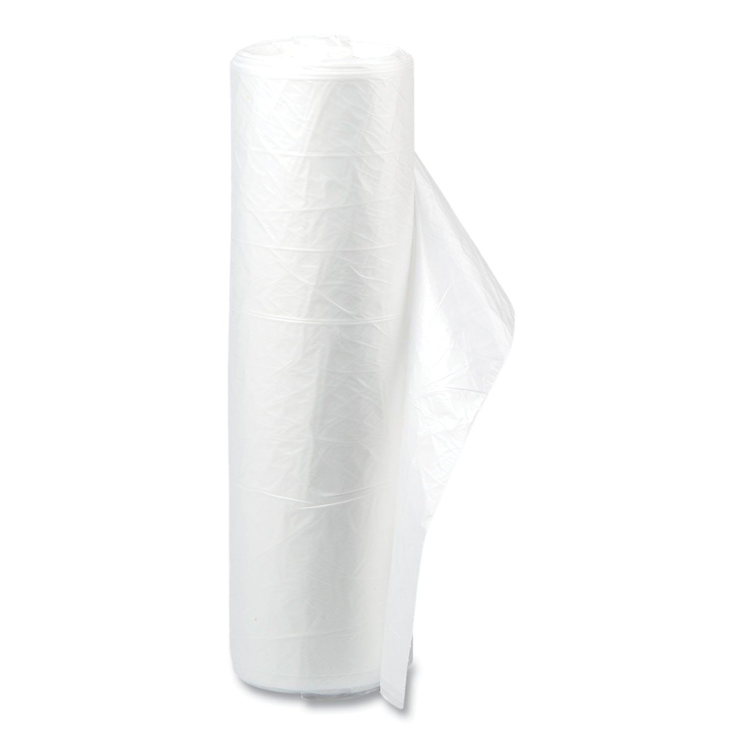High-Density Commercial Can Liners Value Pack, 60 gal, 12 mic, 38" x 58", Clear, 25 Bags/Roll, 8 Interleaved Rolls/Carton