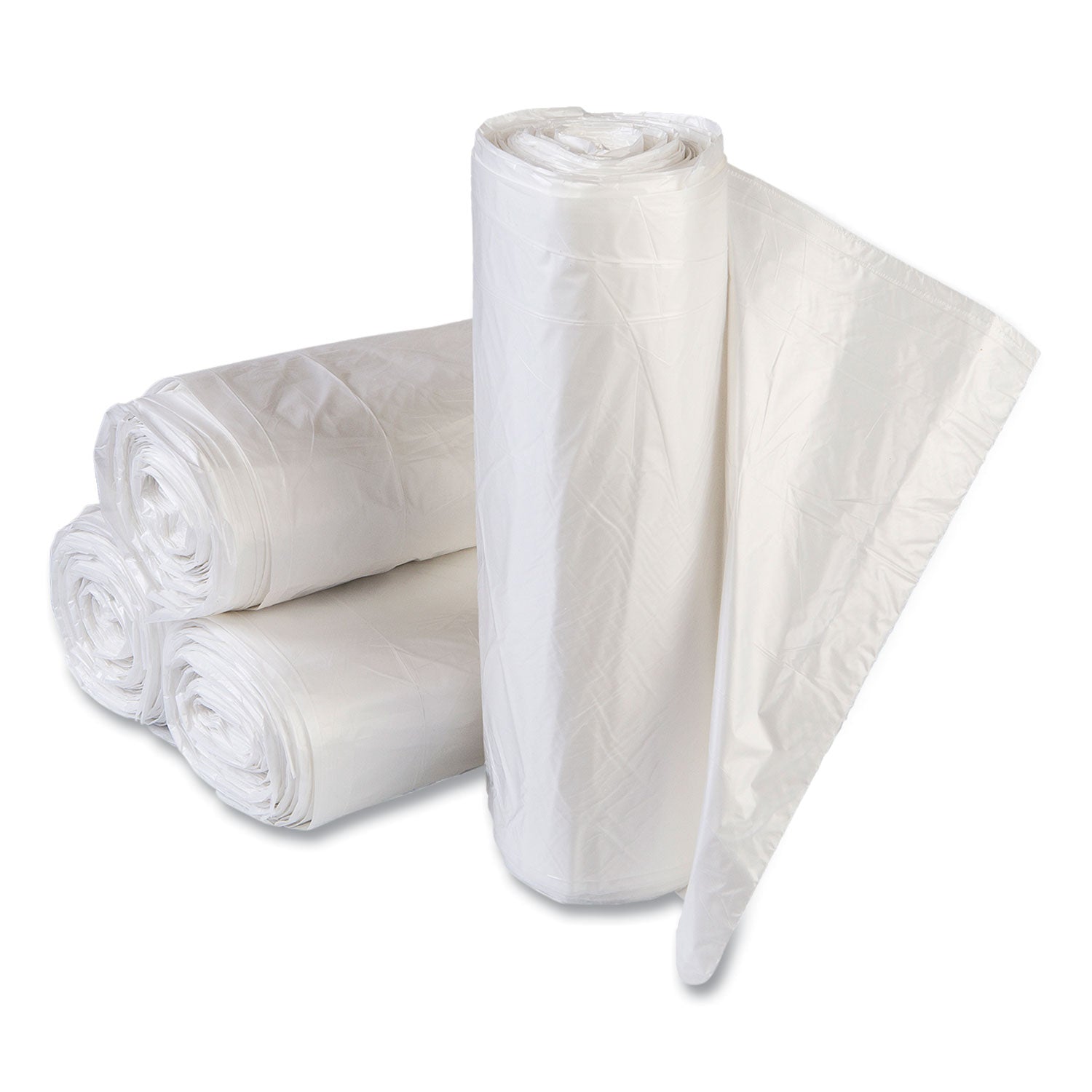 High-Density Commercial Can Liners Value Pack, 60 gal, 14 mic, 43" x 46", Clear, 25 Bags/Roll, 8 Interleaved Rolls/Carton