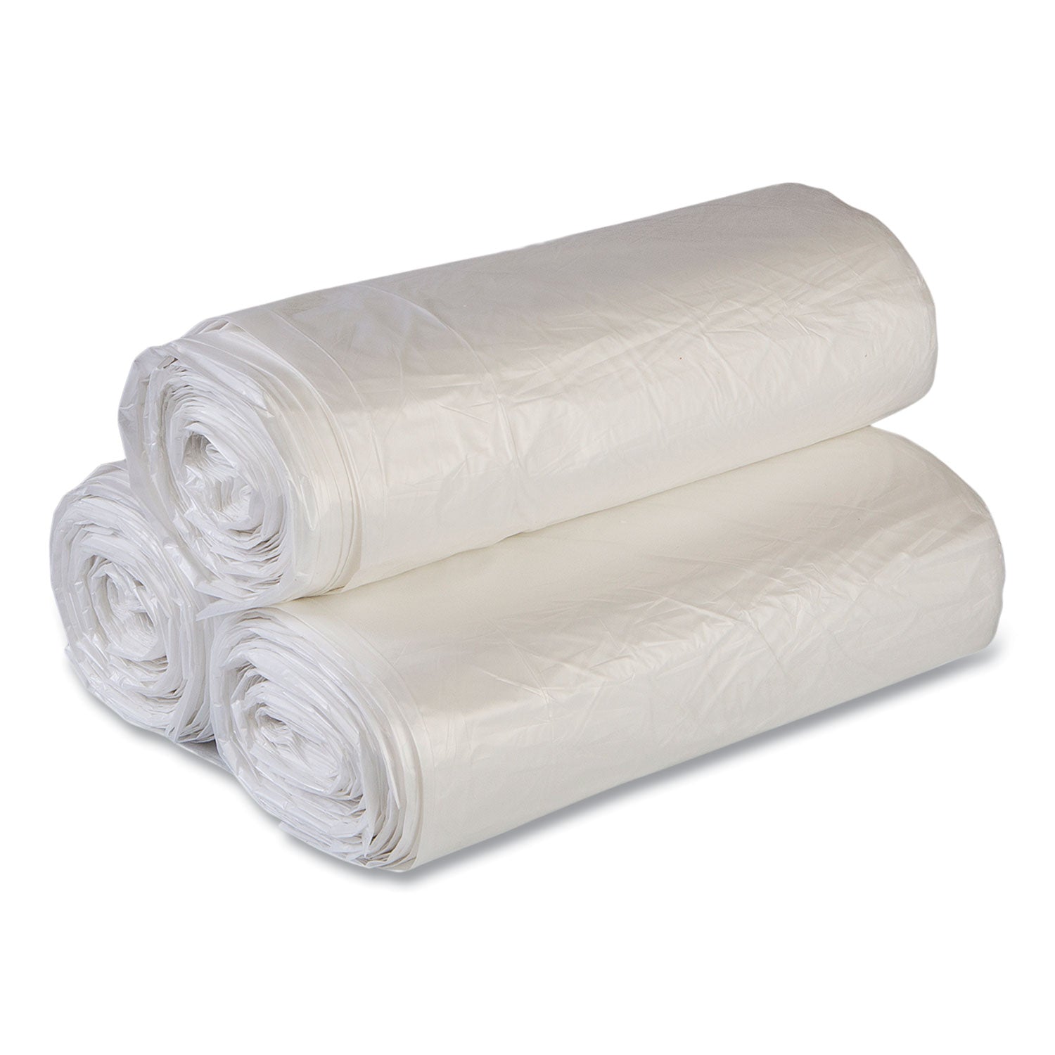 High-Density Commercial Can Liners Value Pack, 60 gal, 14 mic, 43" x 46", Clear, 25 Bags/Roll, 8 Interleaved Rolls/Carton