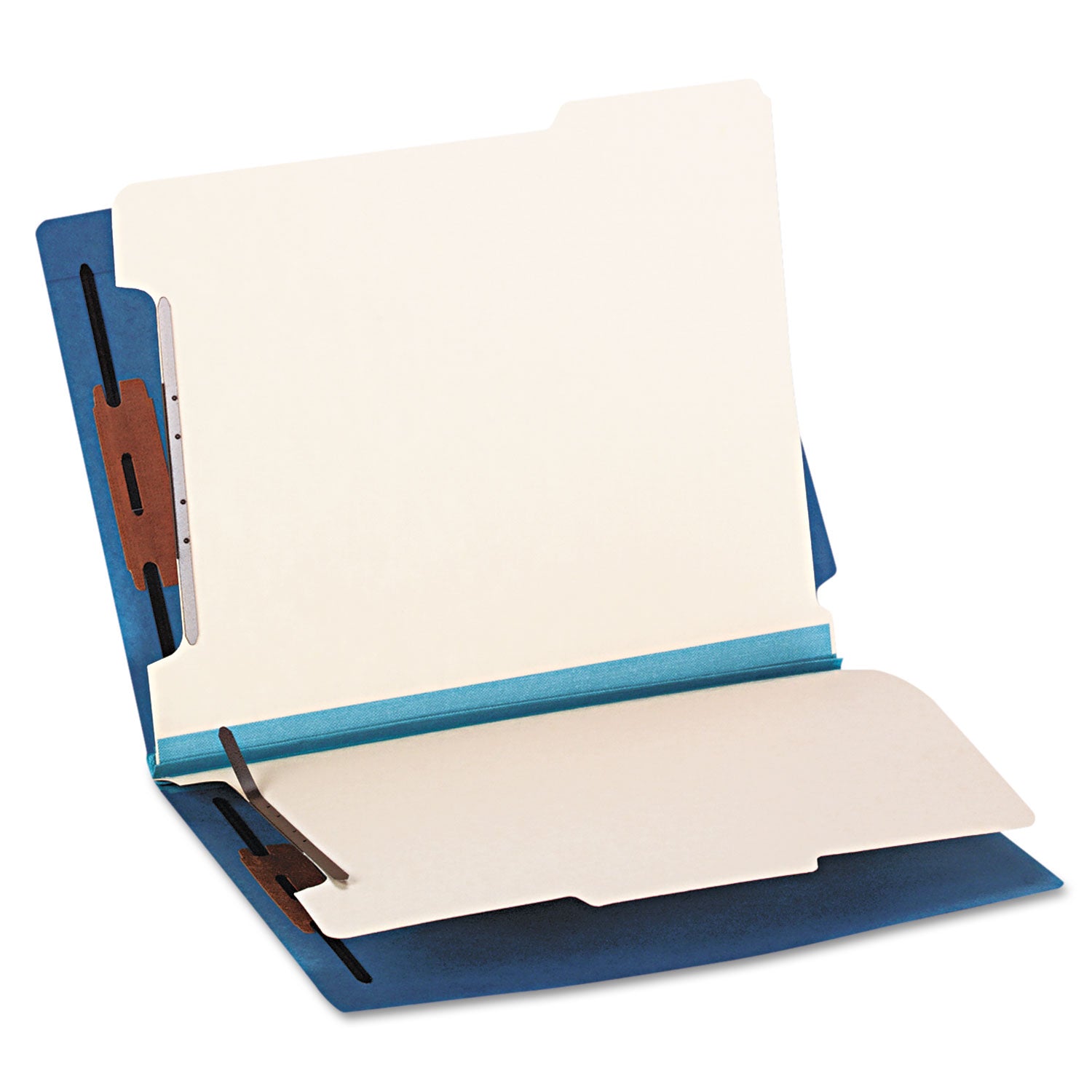 Colored End Tab Classification Folders with Dividers, 2" Expansion, 2 Dividers, 6 Fasteners, Letter Size, Blue, 10/Box - 