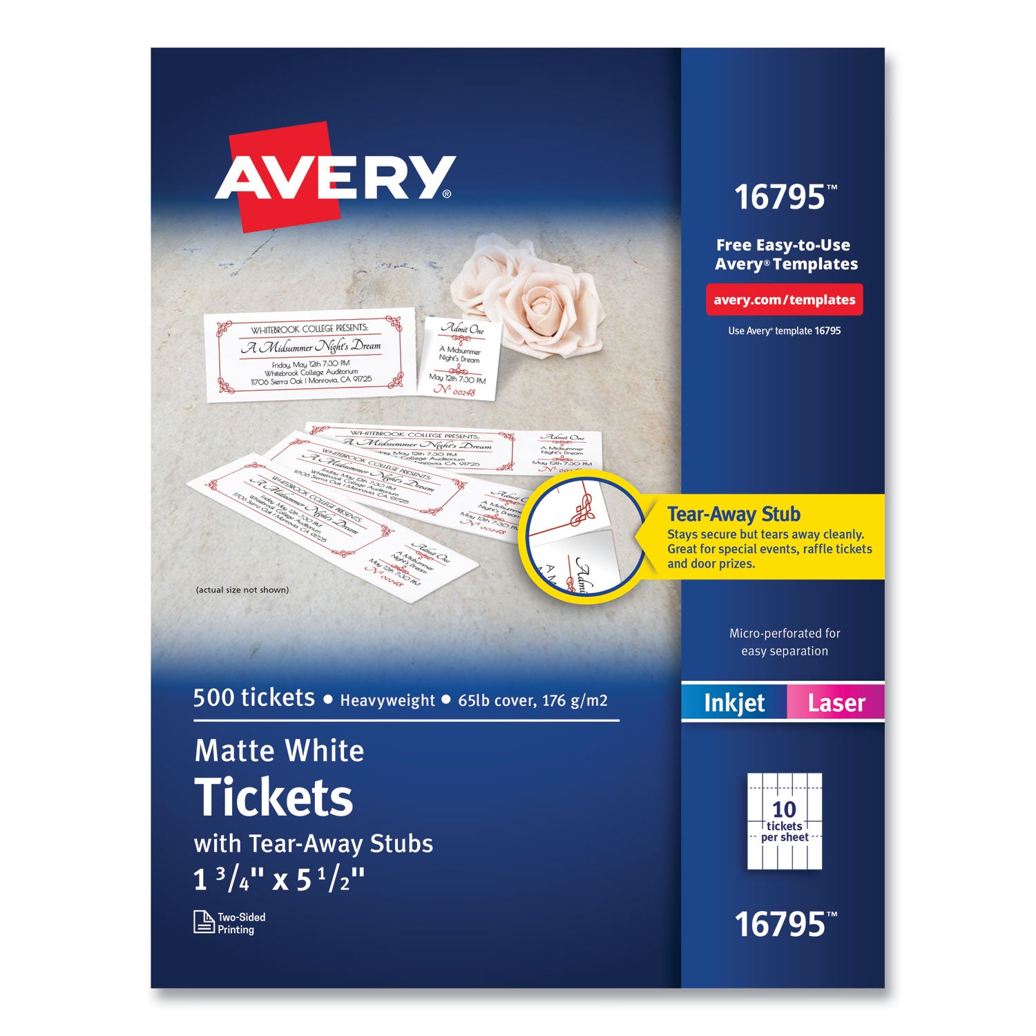 printable-tickets-with-tear-away-stubs-97-bright-65-lb-cover-weight-85-x-11-white-10-tickets-sheet-50-sheets-pack_ave16795 - 1