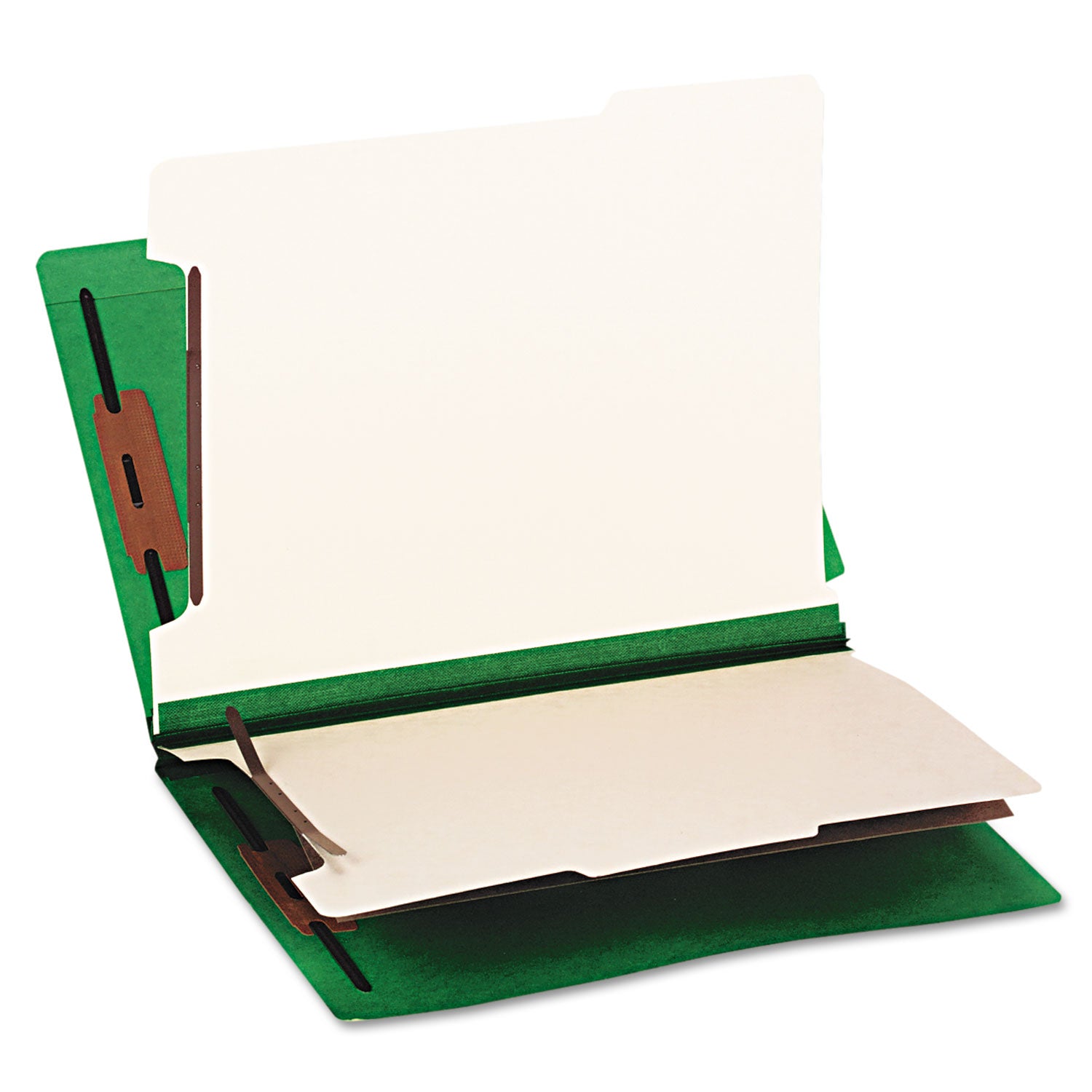 Colored End Tab Classification Folders with Dividers, 2" Expansion, 2 Dividers, 6 Fasteners, Letter Size, Green, 10/Box - 