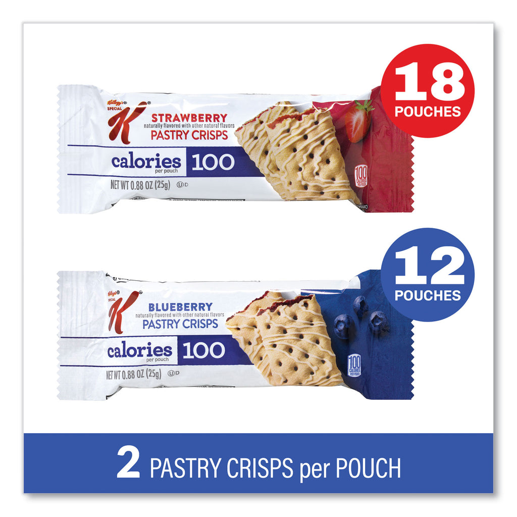 Special K Pastry Crisps, (36) Strawberry; (24) Blueberry, 0.88 oz, 2/Pouch, 30 Pouches/Carton, Ships in 1-3 Business Days