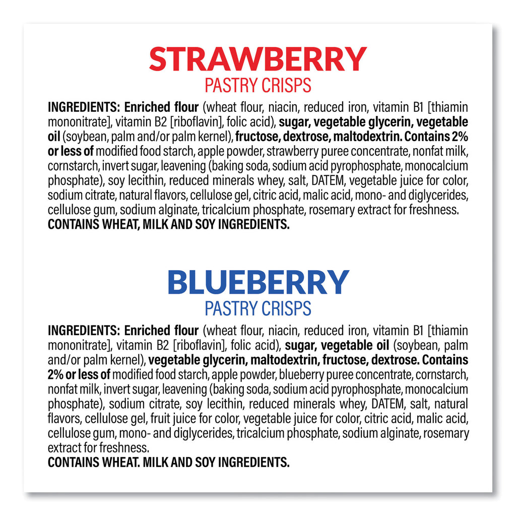 Special K Pastry Crisps, (36) Strawberry; (24) Blueberry, 0.88 oz, 2/Pouch, 30 Pouches/Carton, Ships in 1-3 Business Days