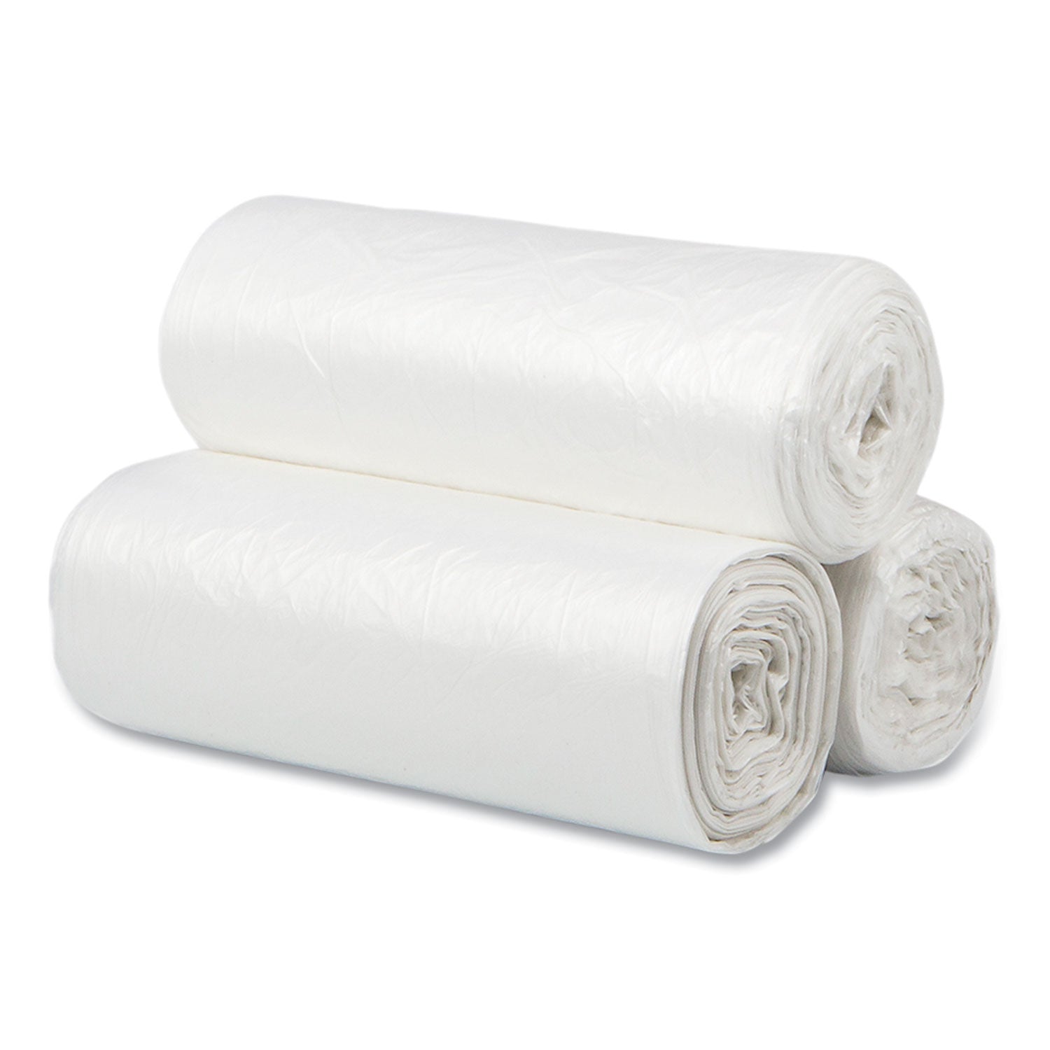 High-Density Commercial Can Liners, 10 gal, 5 mic, 24" x 24", Natural, 50 Bags/Roll, 20 Perforated Rolls/Carton