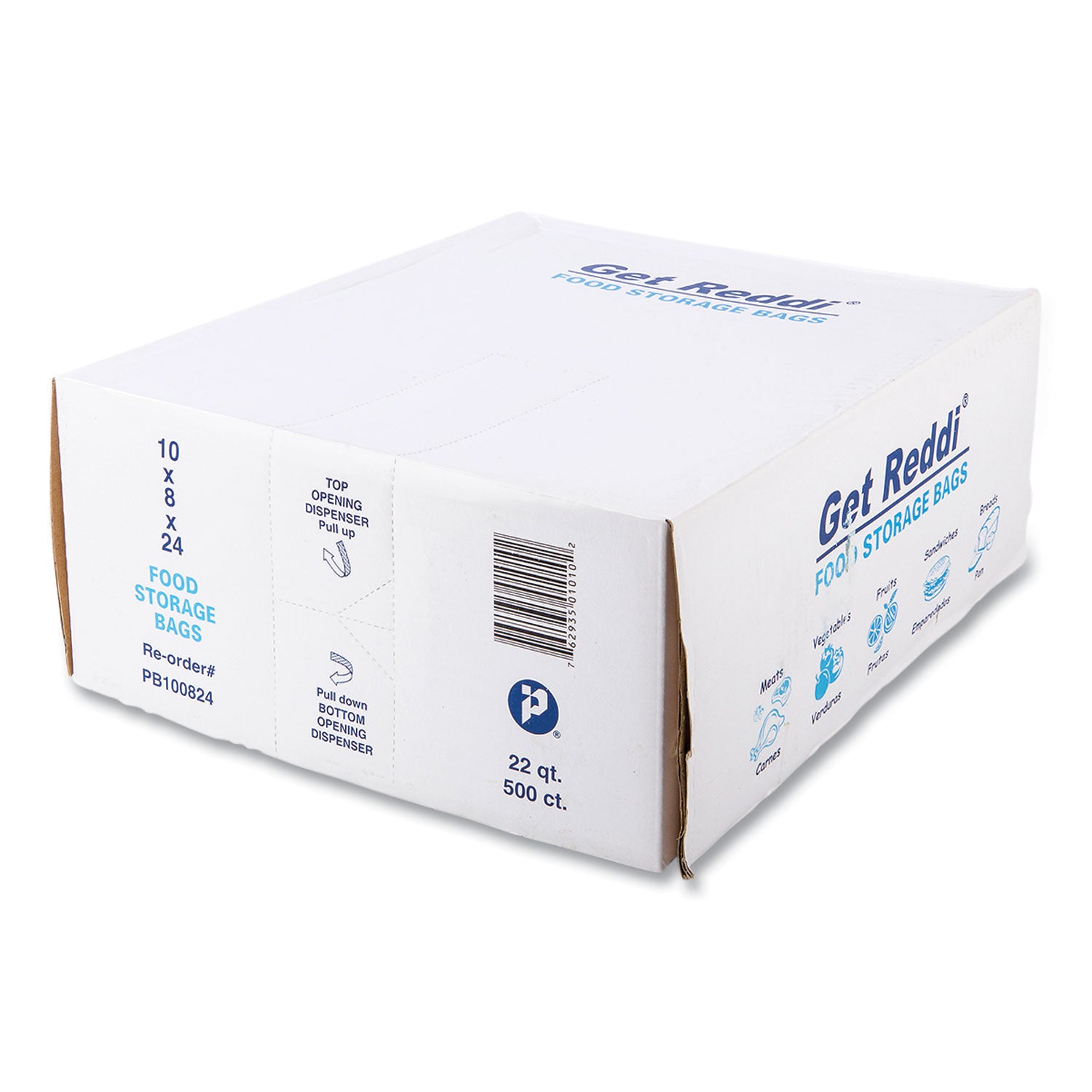 Food Bags, 22 qt, 1 mil, 10" x 24", Clear, 500/Carton