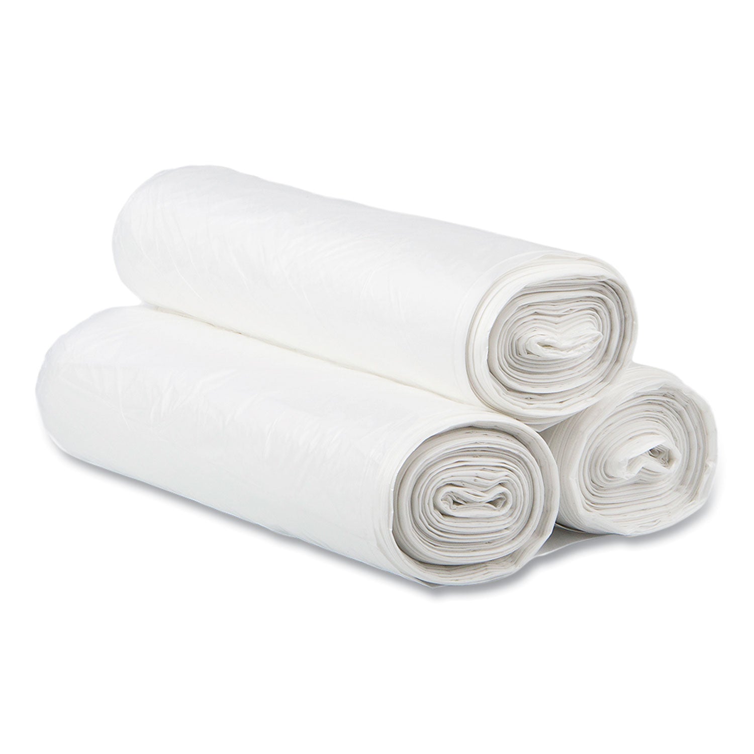 High-Density Commercial Can Liners, 30 gal, 16 mic, 30" x 37", Clear, 25 Bags/Roll, 20 Interleaved Rolls/Carton