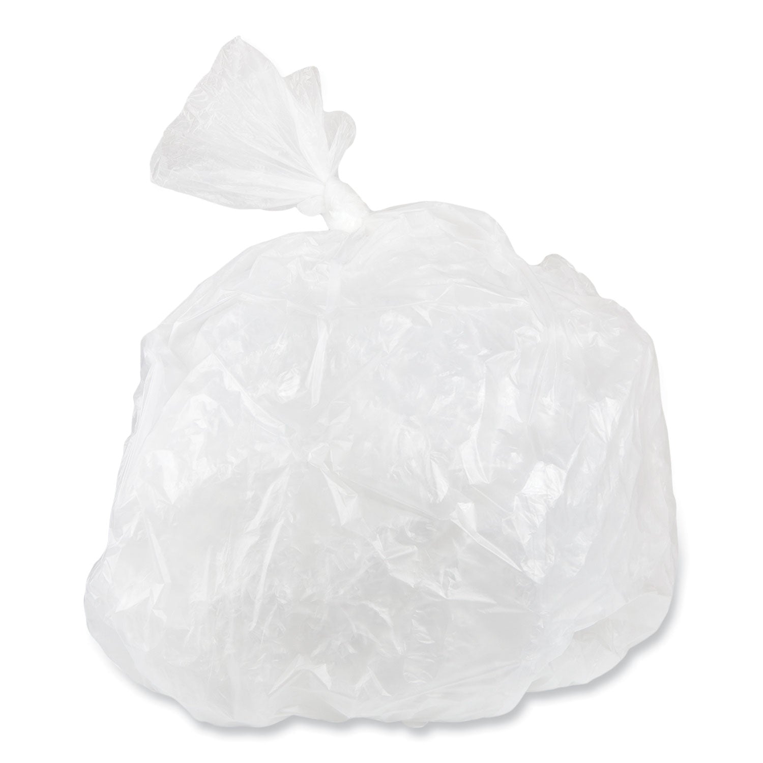 High-Density Commercial Can Liners, 30 gal, 16 mic, 30" x 37", Clear, 25 Bags/Roll, 20 Interleaved Rolls/Carton