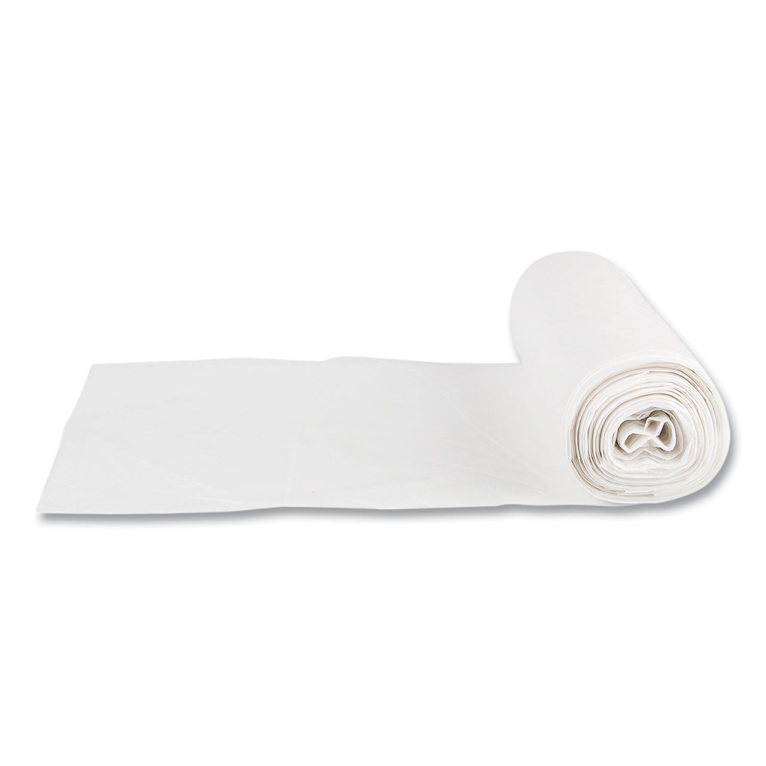 Low-Density Commercial Can Liners, Coreless Interleaved Roll, 16 gal, 0.5mil, 24" x 32", White, 50 Bags/Roll, 10 Rolls/Carton