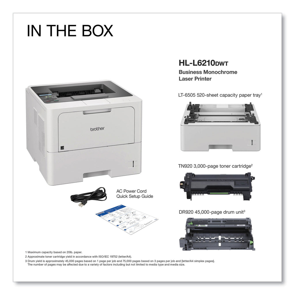 HL-L6210DWT Business Monochrome Laser Printer with Dual Paper Trays
