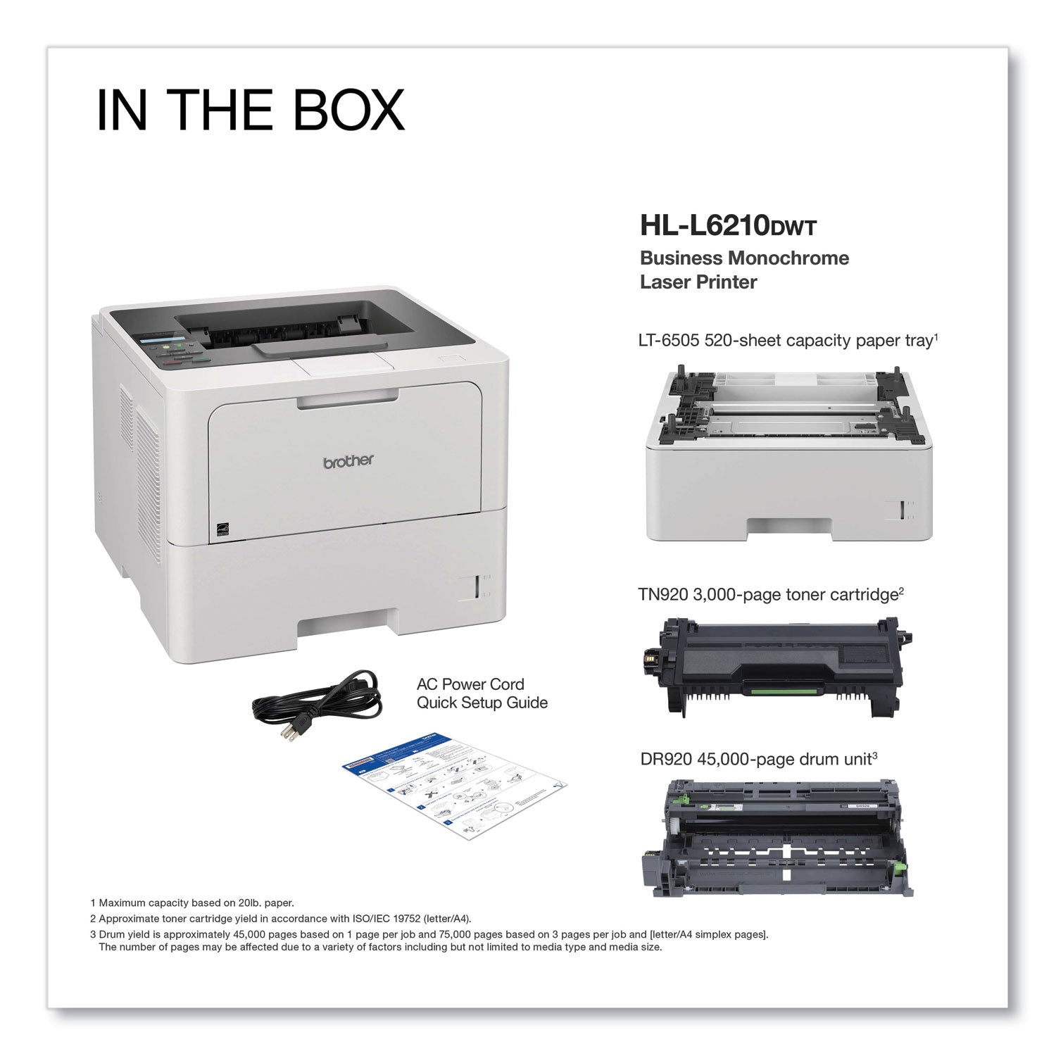 HL-L6210DWT Business Monochrome Laser Printer with Dual Paper Trays