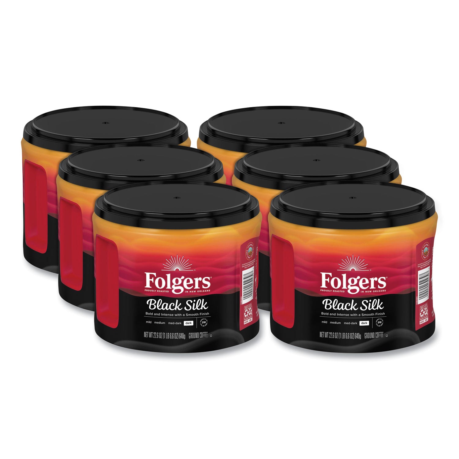 Coffee, Black Silk, 22.6 oz Canister, 6/Carton - 