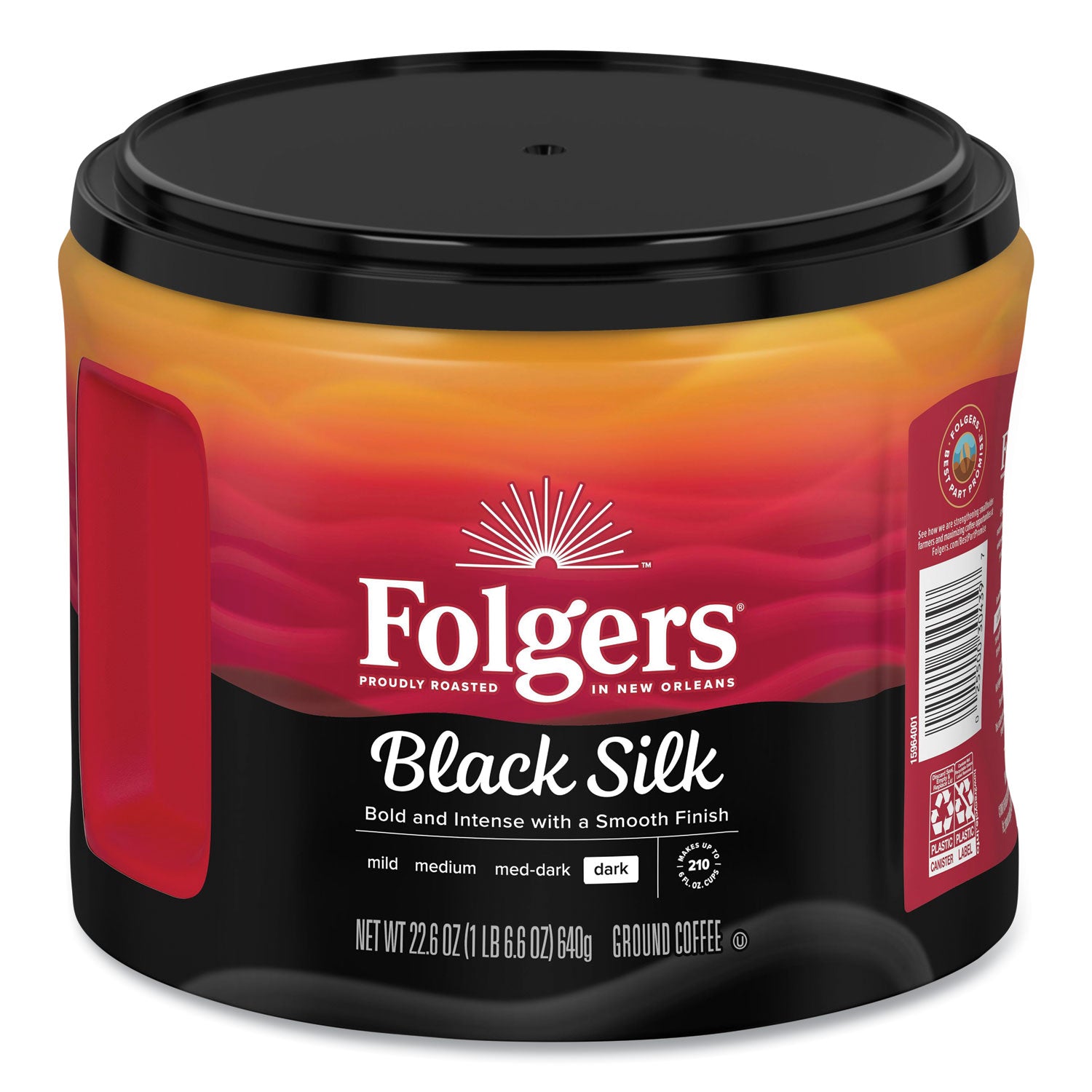 Coffee, Black Silk, 22.6 oz Canister, 6/Carton - 