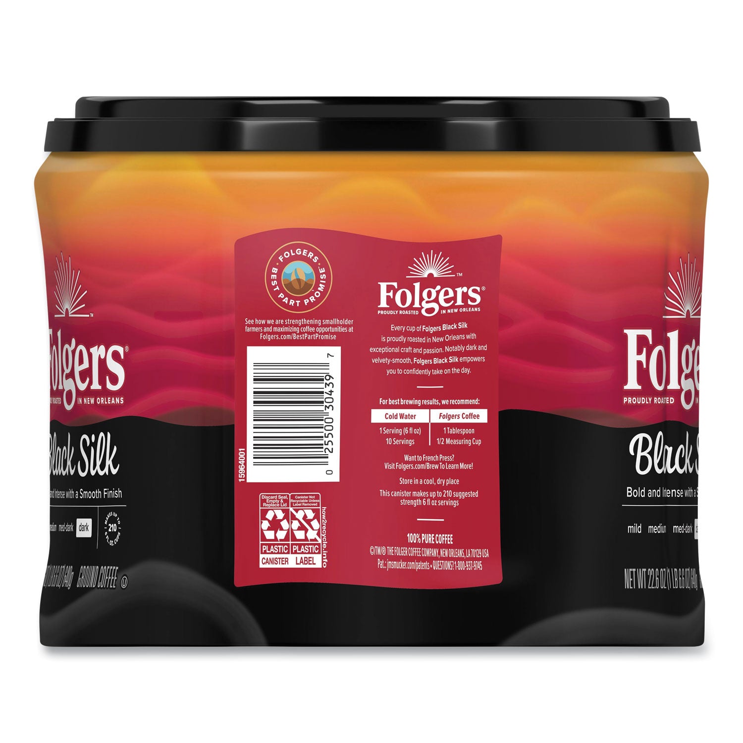 Coffee, Black Silk, 22.6 oz Canister, 6/Carton - 