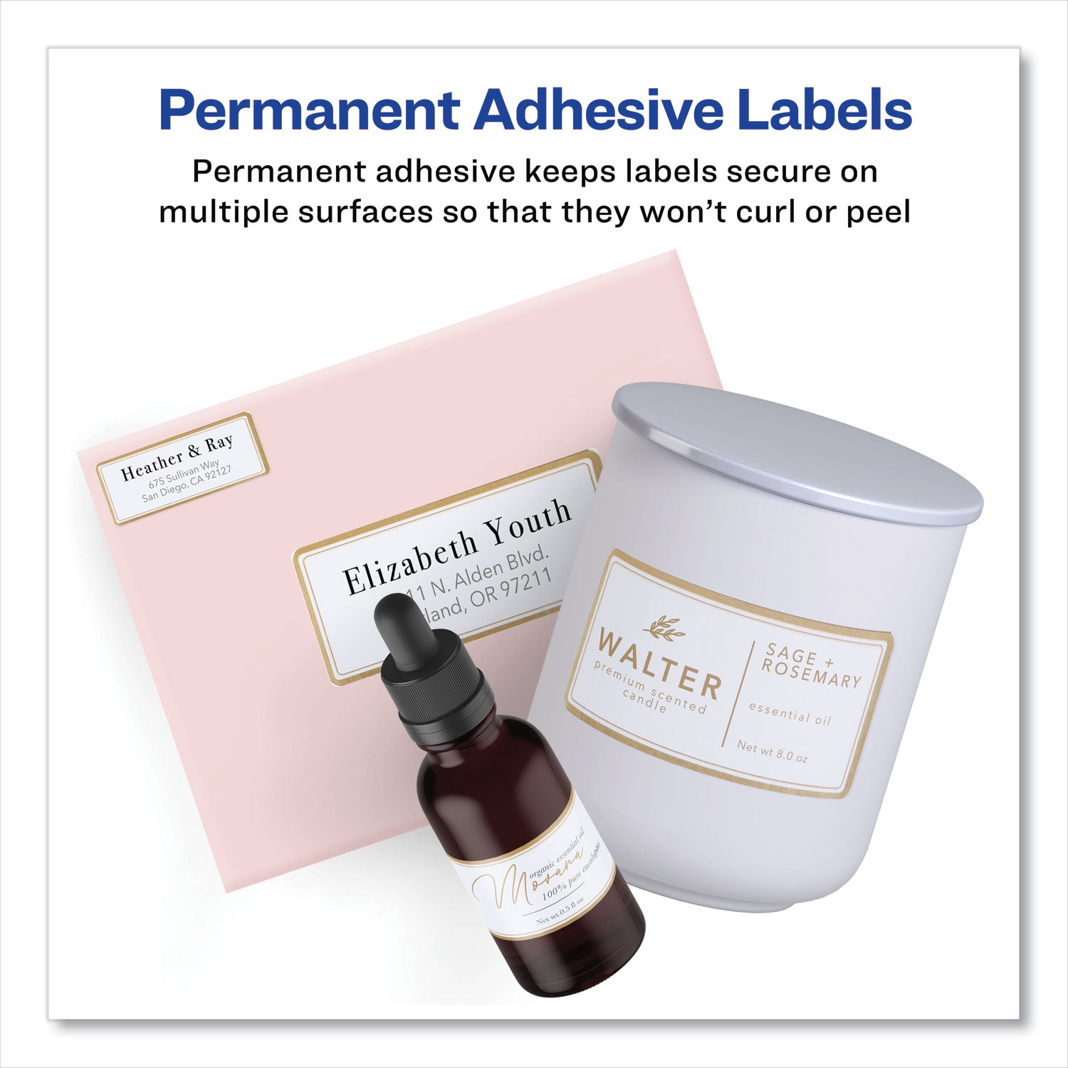 White Easy Peel Mailing Labels with Metallic Border, Inkjet/Laser Printers, 2 x 4, White, 10/Sheet, 10 Sheets/Pack