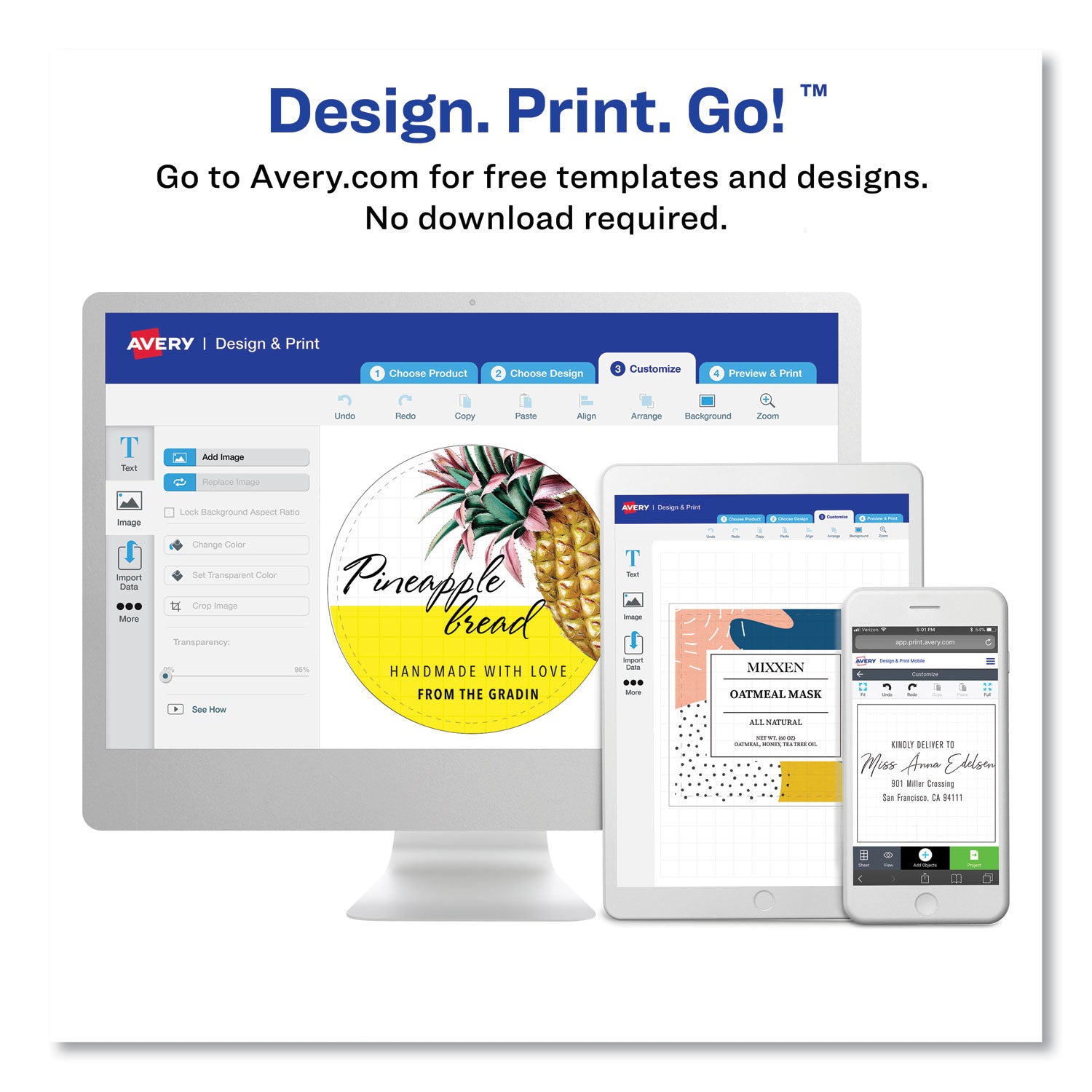 White Easy Peel Mailing Labels with Metallic Border, Inkjet/Laser Printers, 2 x 4, White, 10/Sheet, 10 Sheets/Pack