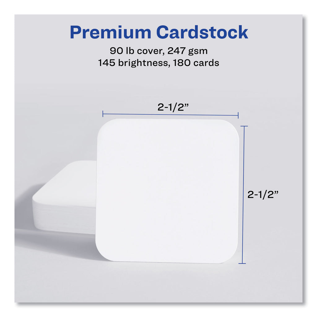 Square Clean Edge Cards with Sure Feed Technology, Laser, 2.5 x 2.5, White, 180 Cards, 9 Cards/Sheet, 20 Sheets/Pack