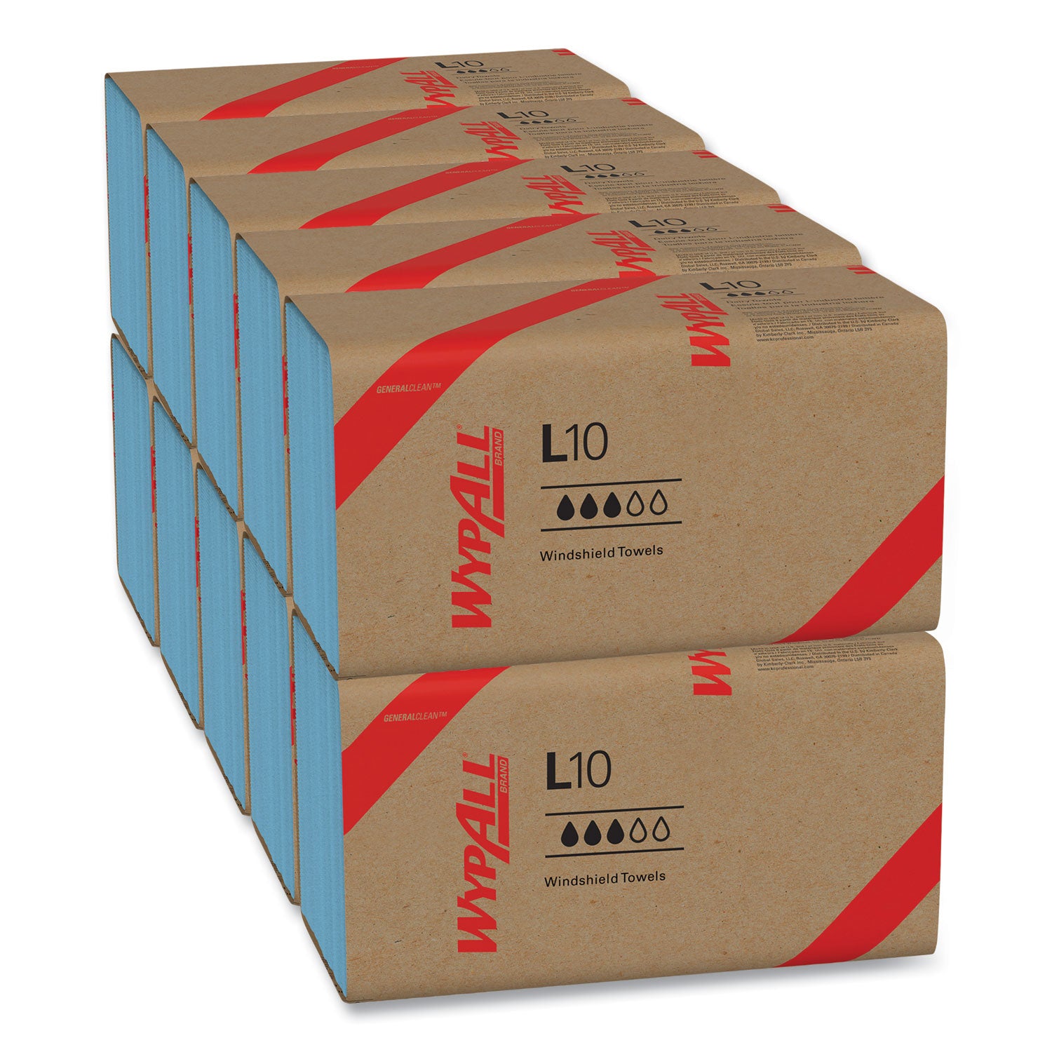 L10 Windshield Towels, 1-Ply, 9.1 x 10.25, Light Blue, 224/Pack, 10 Packs/Carton - 