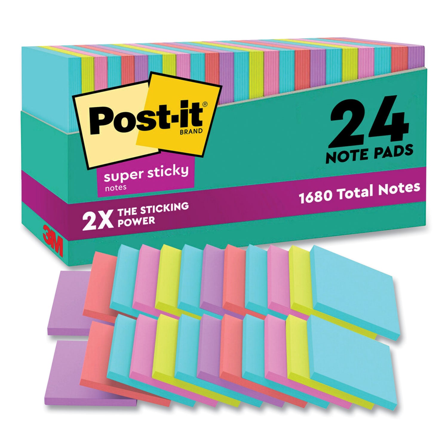 Pads in Supernova Neon Collection Colors, Cabinet Pack, 3" x 3", 70 Sheets/Pad, 24 Pads/Pack