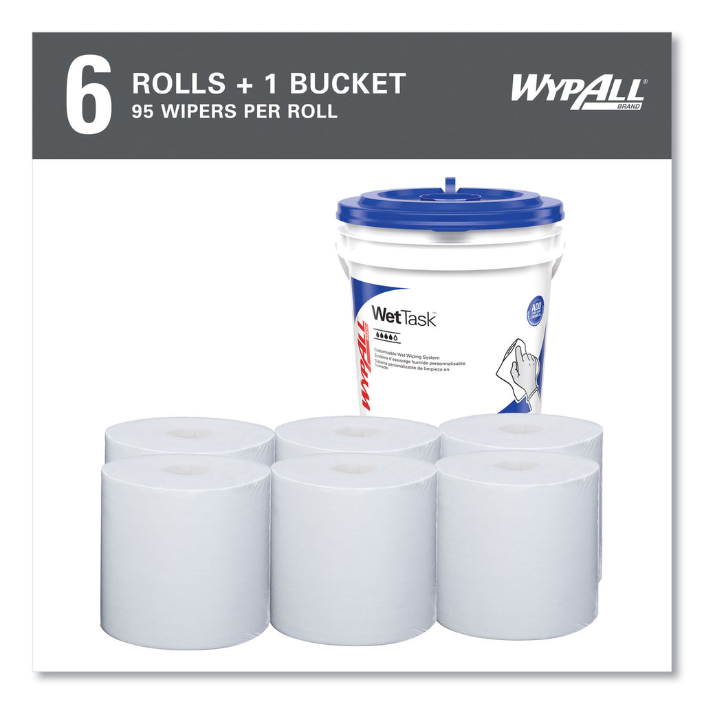 Power Clean Wipers for WetTask Customizable Wet Wiping System with (1) Bucket, 12 x 12.5, Unscented, 95/Roll, 6 Rolls/Carton
