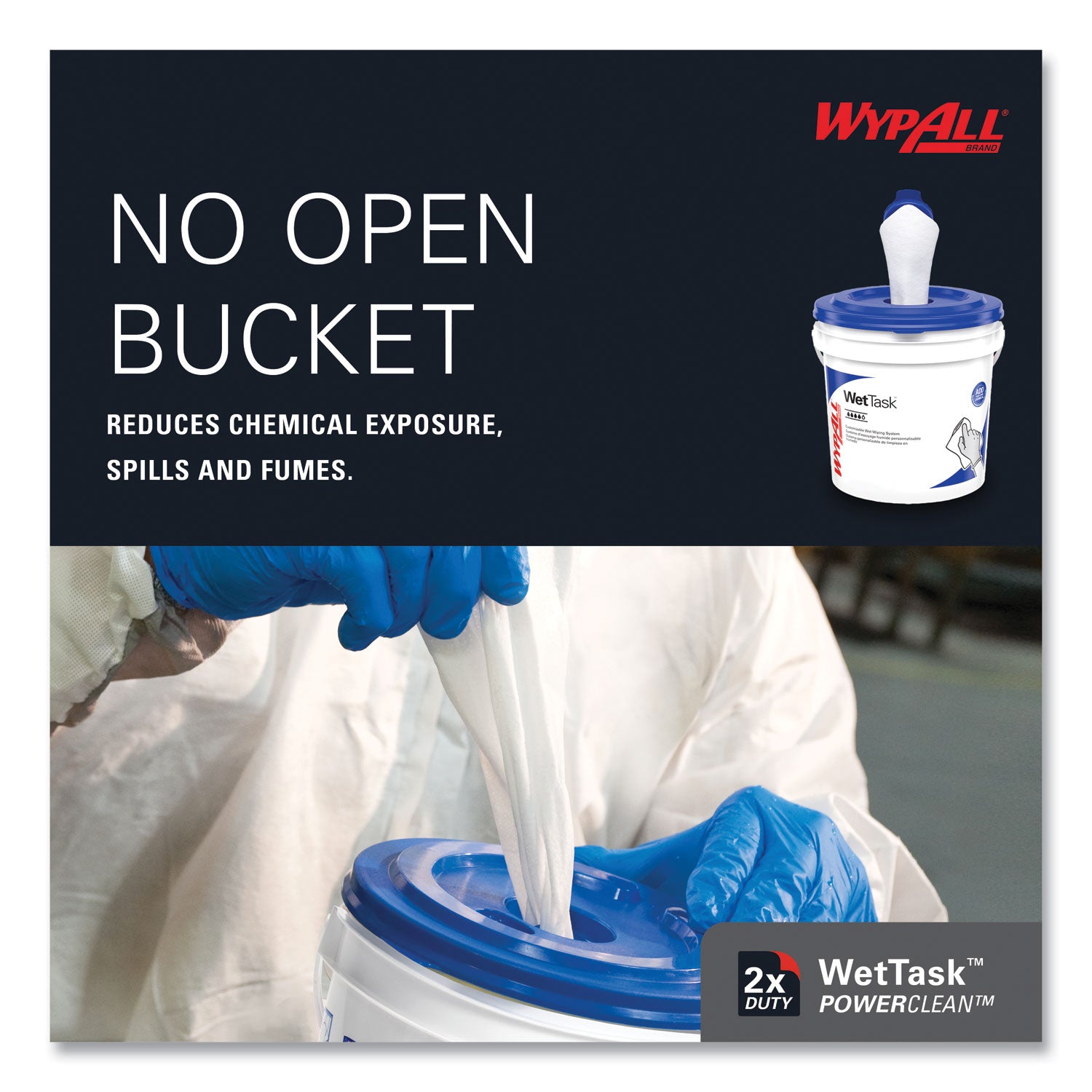 Power Clean Wipers for WetTask Customizable Wet Wiping System with (1) Bucket, 12 x 12.5, Unscented, 95/Roll, 6 Rolls/Carton