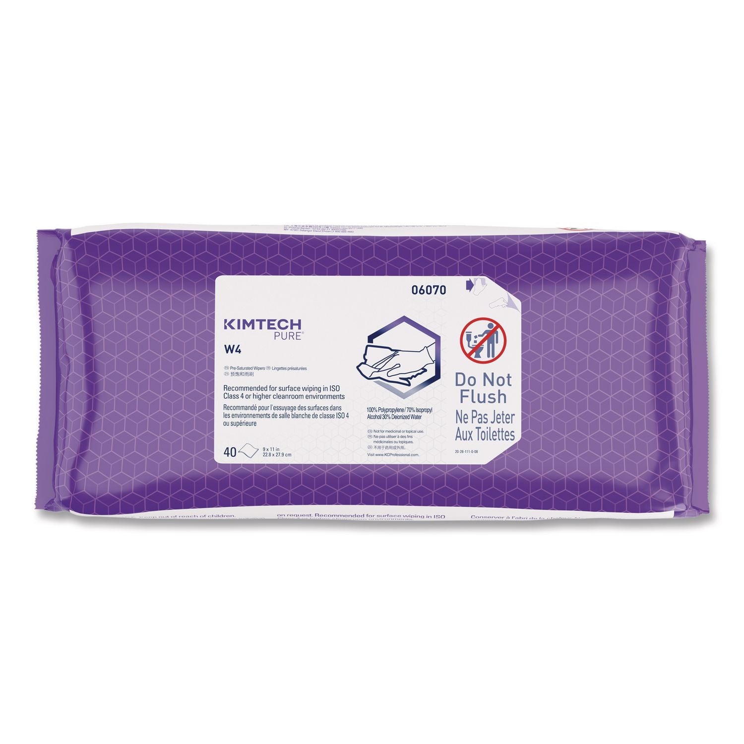 W4 PreSat Alcohol Wipers, 70% IPA, 1-Ply, 9 x 11, White, 40/Pack, 10 Packs/Carton