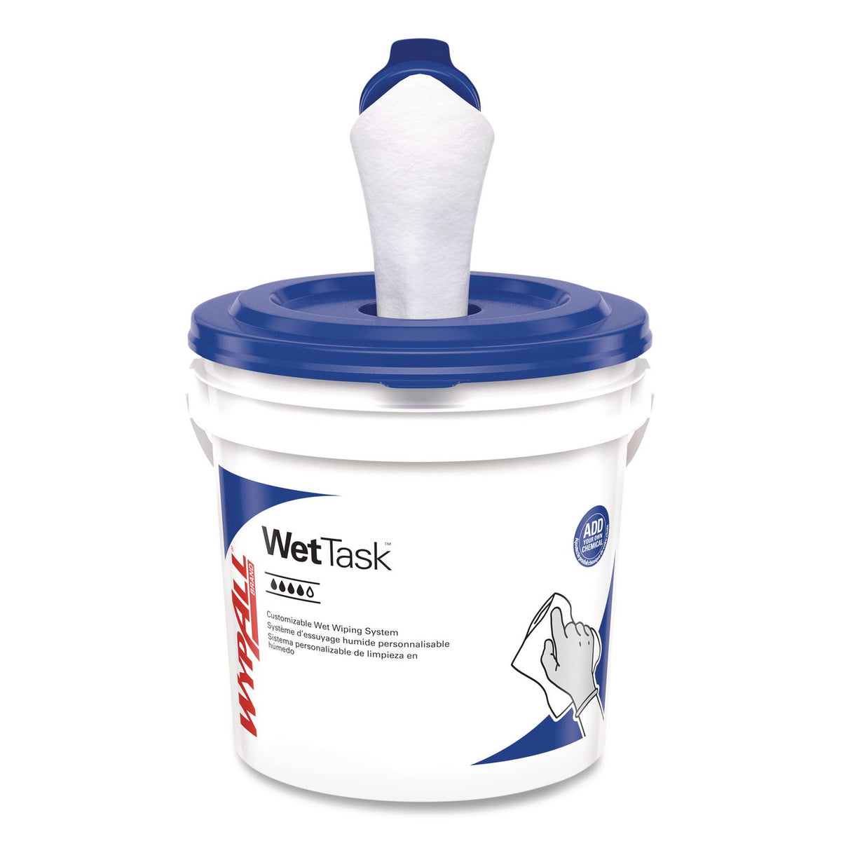 Critical Clean Wipers for Bleach, Disinfectants, Sanitizers WetTask Customizable Wet Wiping System, w/Bucket,140/Roll, 6/CT