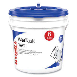 Critical Clean Wipers for Bleach, Disinfectants, Sanitizers WetTask Customizable Wet Wiping System, w/Bucket,140/Roll, 6/CT - 