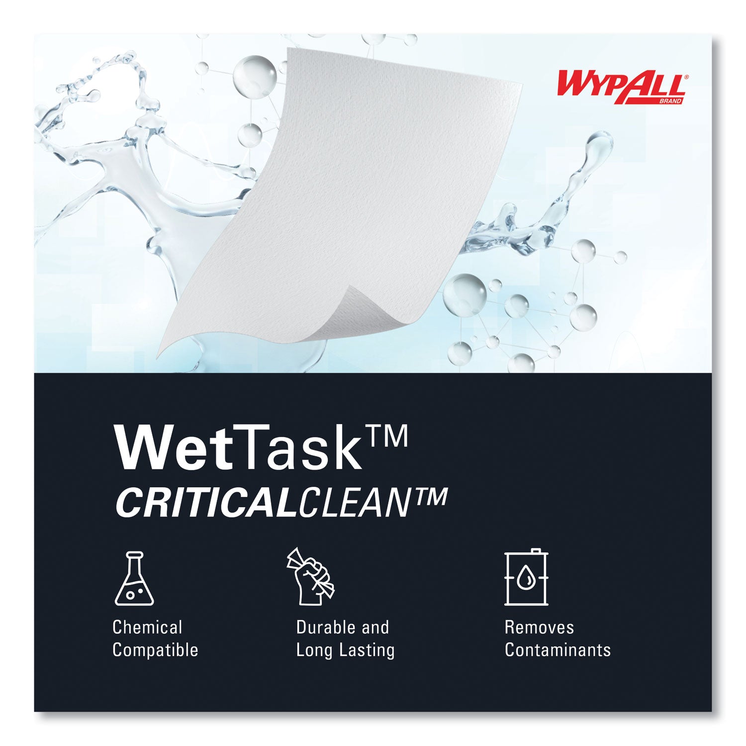 Critical Clean Wipers for Bleach, Disinfectants, Sanitizers WetTask Customizable Wet Wiping System, w/Bucket,140/Roll, 6/CT - 