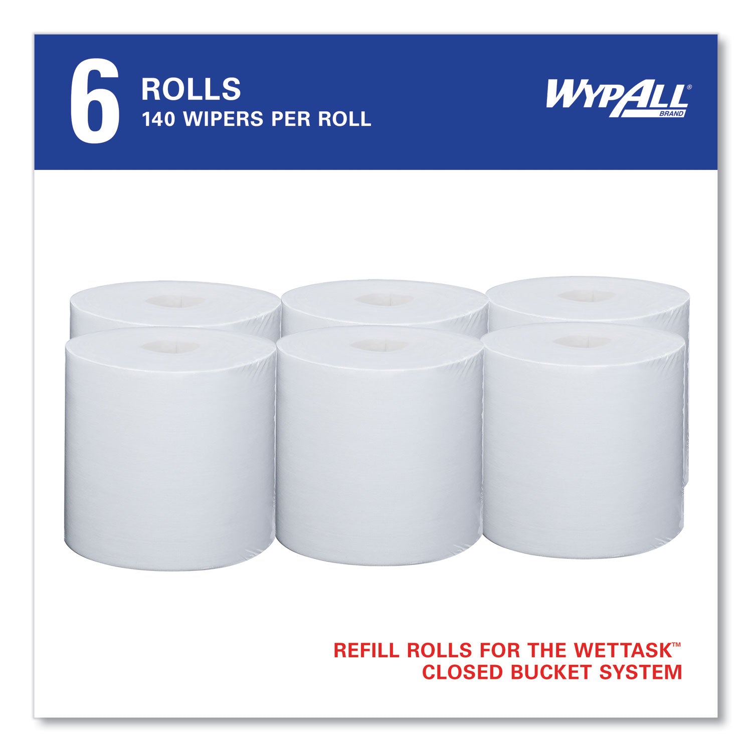 Critical Clean Wipers for Bleach, Disinfectants, Sanitizers WetTask Customizable Wet Wiping System, 90/Roll, 6 Rolls/Carton - 