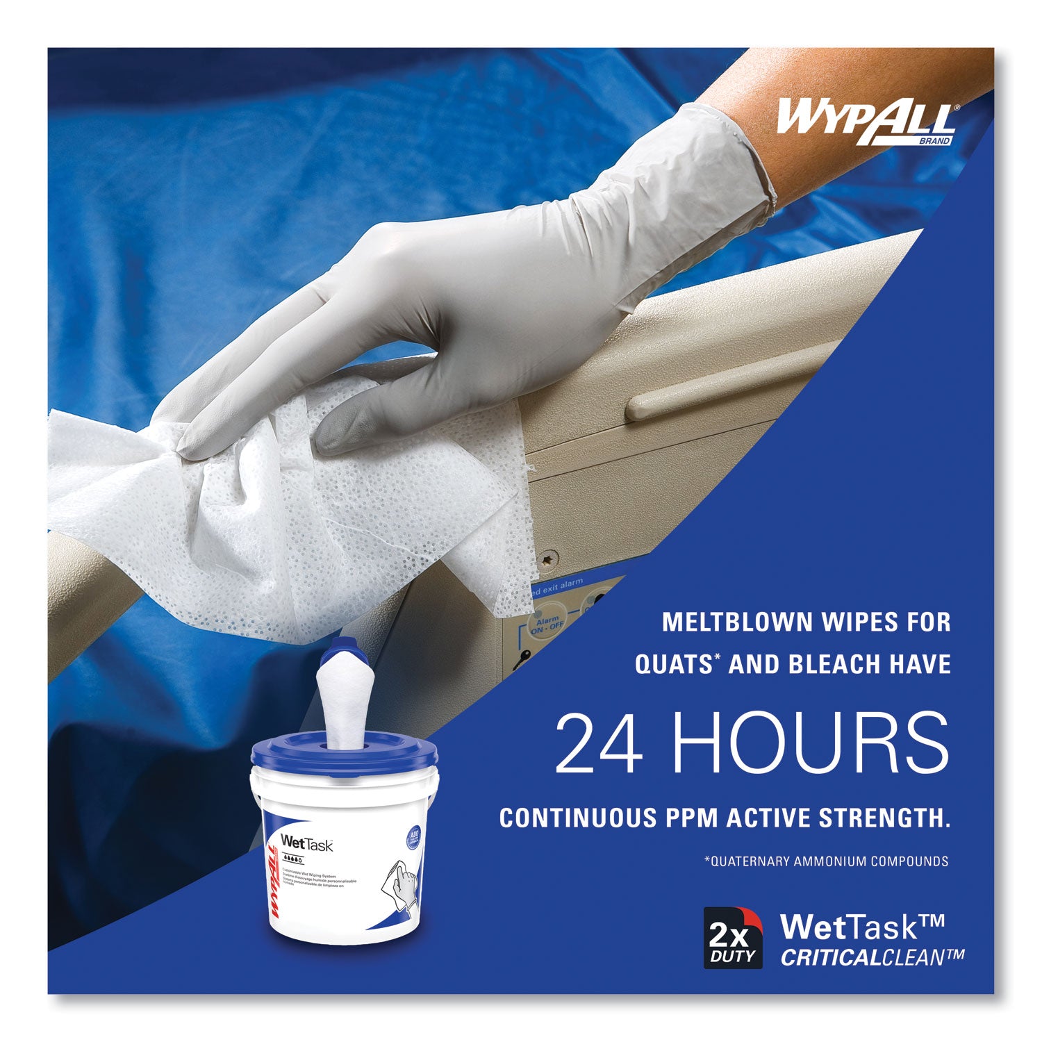 Critical Clean Wipers for Bleach, Disinfectants, Sanitizers WetTask Customizable Wet Wiping System, 90/Roll, 6 Rolls/Carton - 