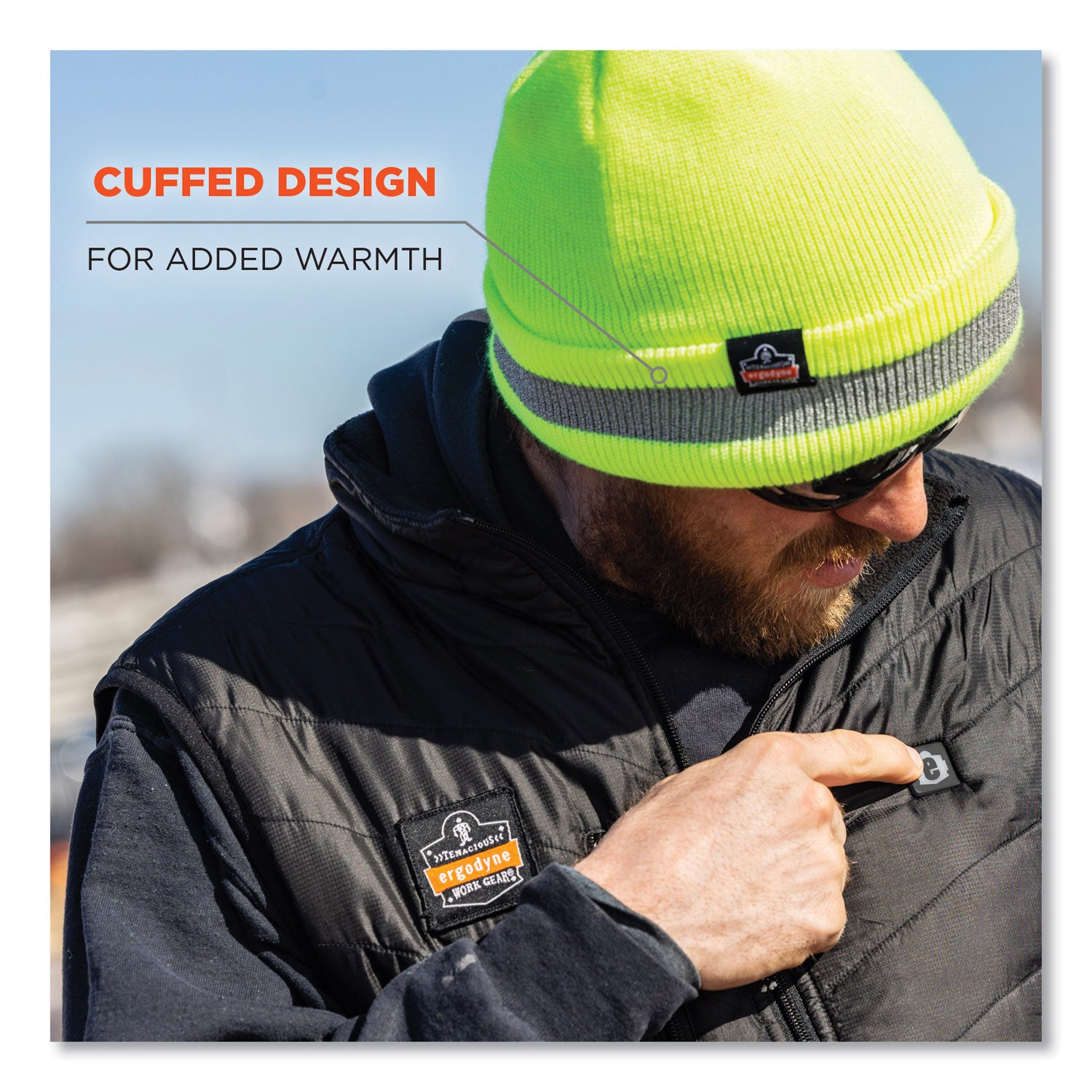 N-Ferno 6803 Reflective Rib Knit Winter Hat, One Size Fits Most, Lime, Ships in 1-3 Business Days