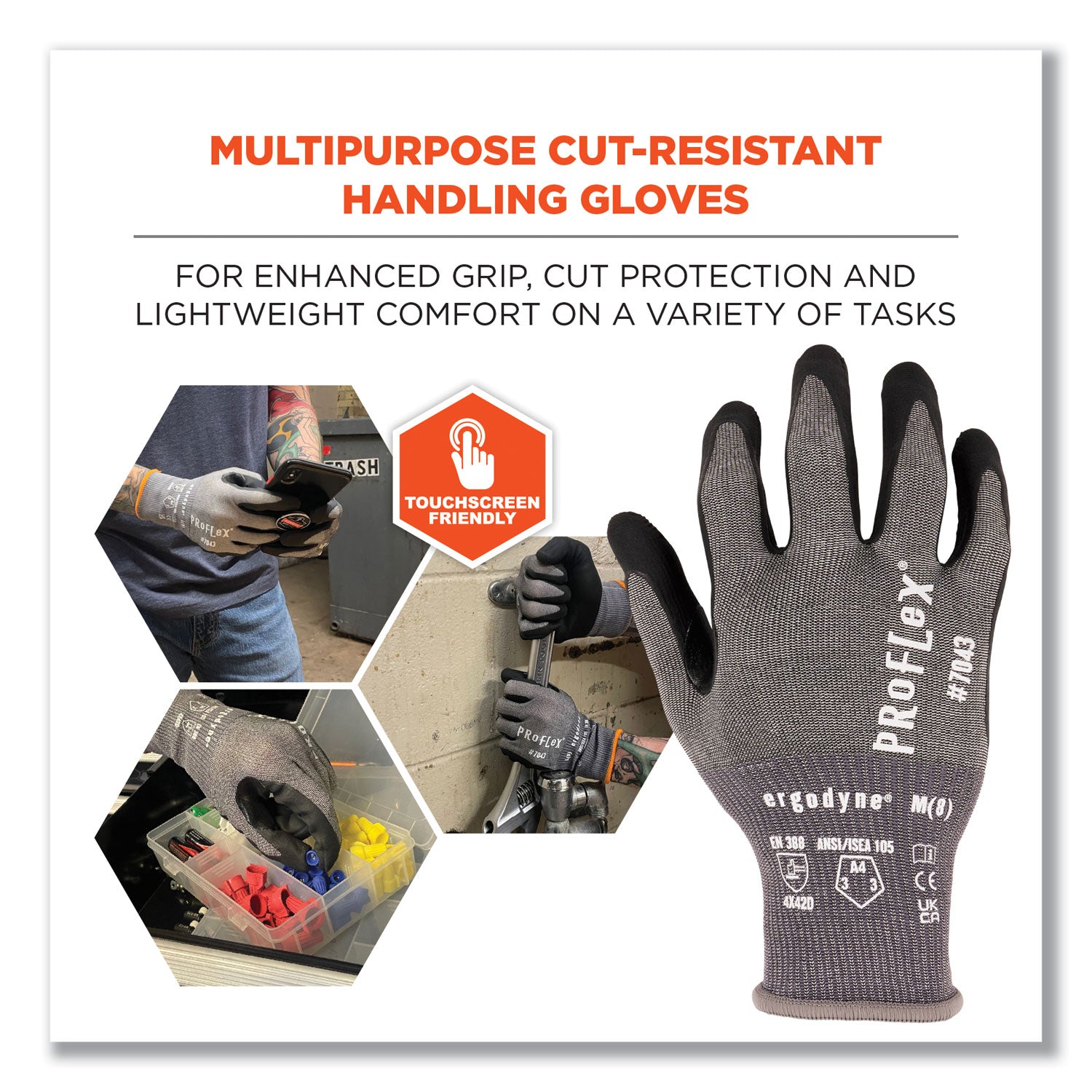 ProFlex 7043 ANSI A4 Nitrile Coated CR Gloves, Gray, Medium, 12 Pairs, Ships in 1-3 Business Days