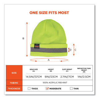 N-Ferno 6803 Reflective Rib Knit Winter Hat, One Size Fits Most, Lime, Ships in 1-3 Business Days
