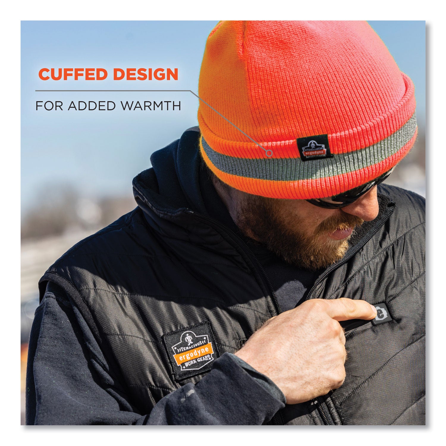 N-Ferno 6803 Reflective Rib Knit Winter Hat, One Size Fits Most, Orange, Ships in 1-3 Business Days