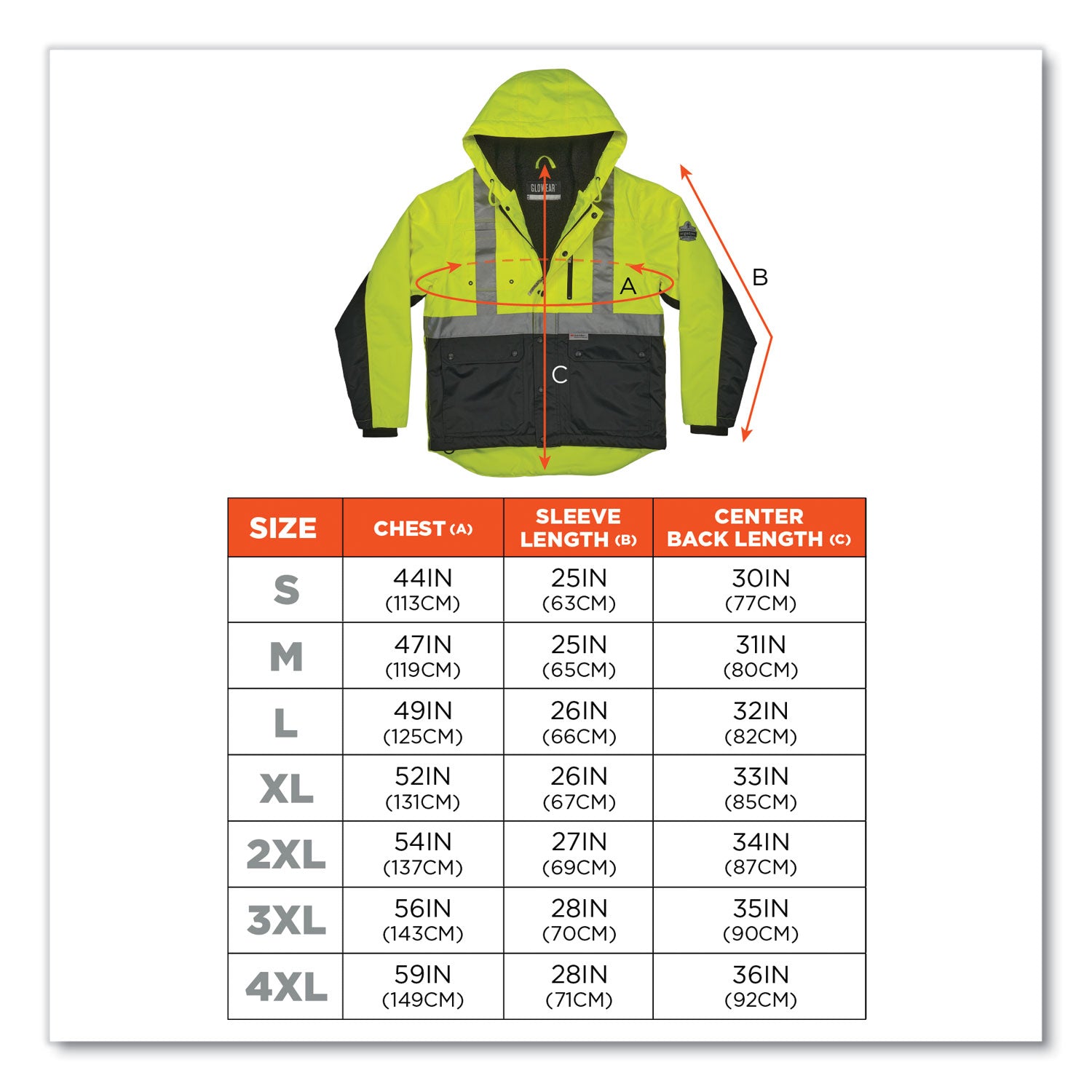 GloWear 8275 Class 2 Heavy-Duty Hi-Vis Workwear Sherpa Lined Jacket, 3X-Large, Lime, Ships in 1-3 Business Days