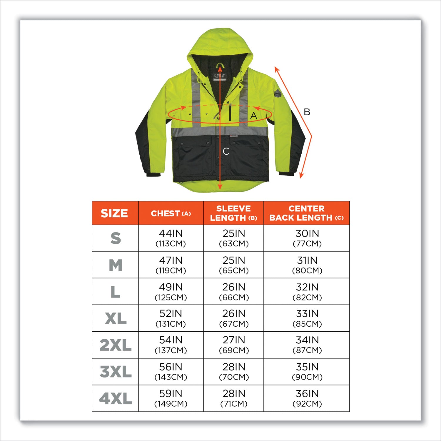 GloWear 8275 Class 2 Heavy-Duty Hi-Vis Workwear Sherpa Lined Jacket, Large, Lime, Ships in 1-3 Business Days