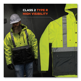 GloWear 8275 Class 2 Heavy-Duty Hi-Vis Workwear Sherpa Lined Jacket, Large, Lime, Ships in 1-3 Business Days