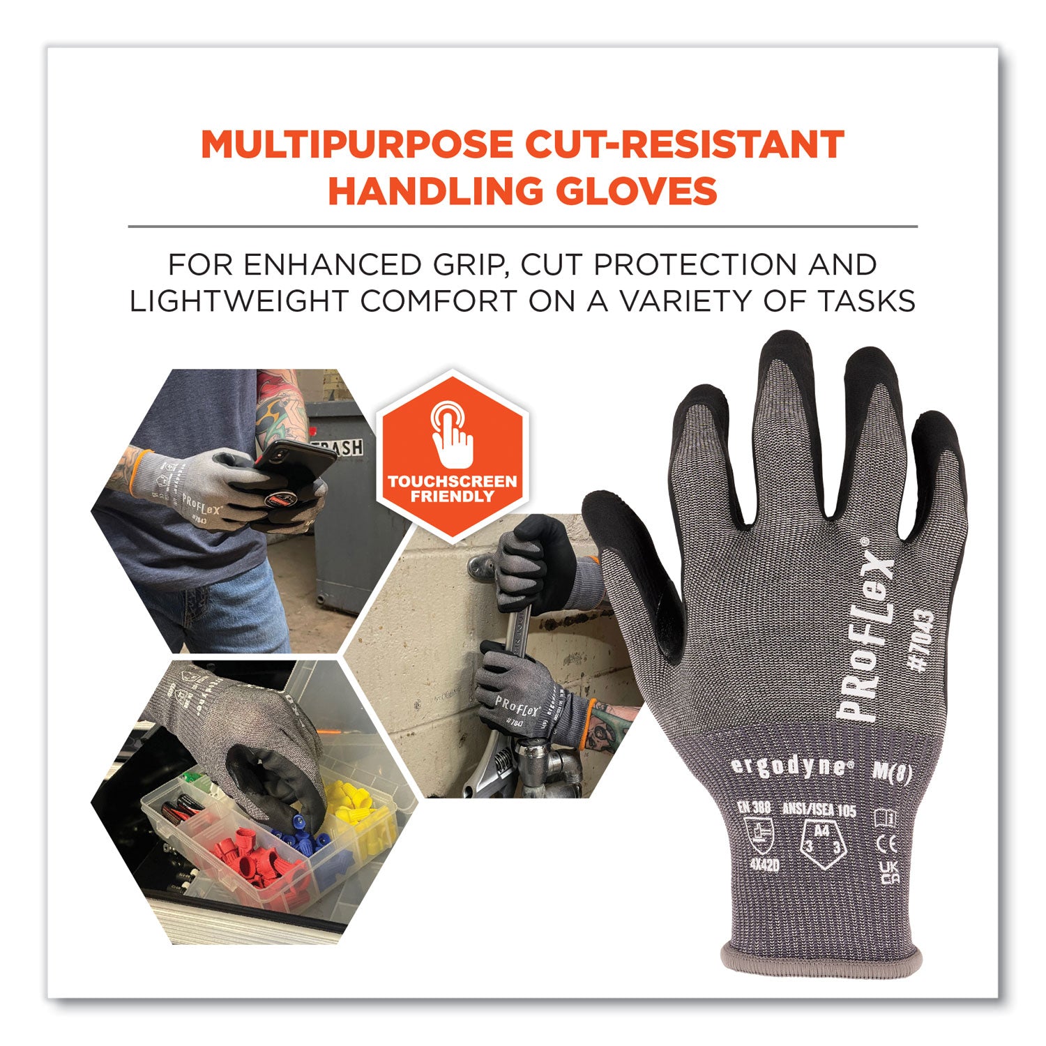 ProFlex 7043 ANSI A4 Nitrile Coated CR Gloves, Gray, X-Large, 1 Pair, Ships in 1-3 Business Days