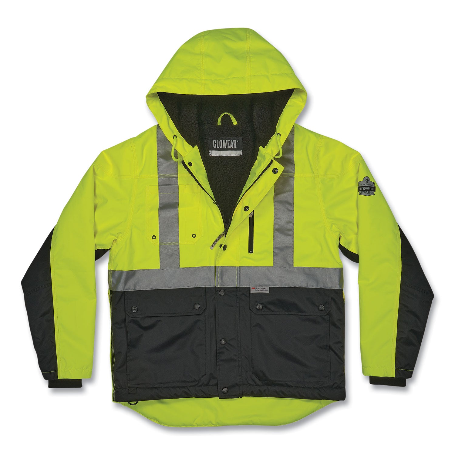 GloWear 8275 Class 2 Heavy-Duty Hi-Vis Workwear Sherpa Lined Jacket, Large, Lime, Ships in 1-3 Business Days