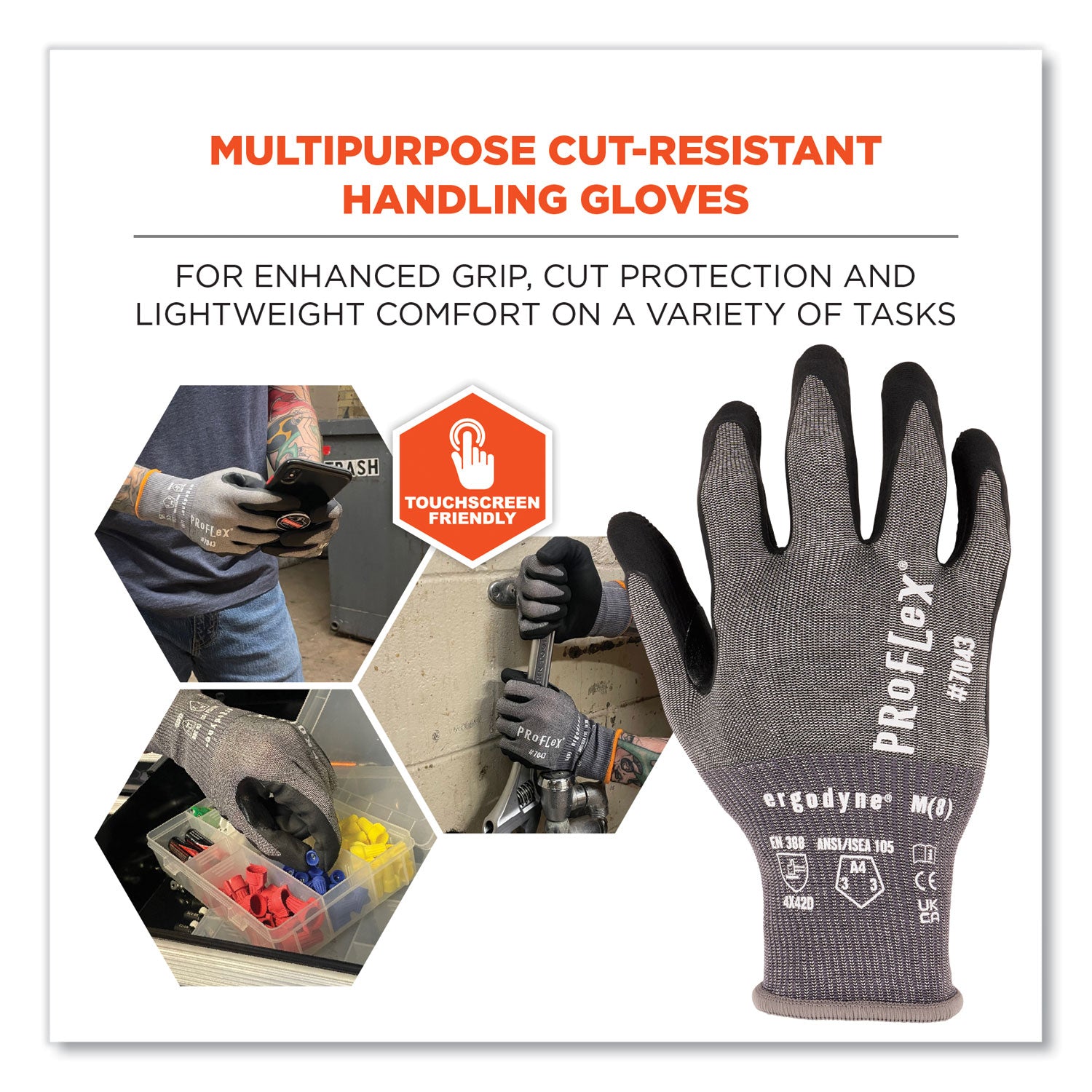 ProFlex 7043 ANSI A4 Nitrile Coated CR Gloves, Gray, 2X-Large, 12 Pairs, Ships in 1-3 Business Days