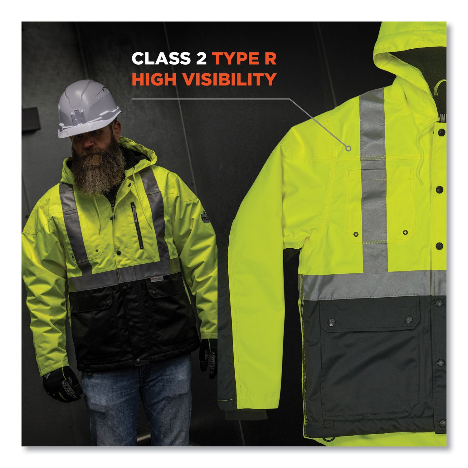 GloWear 8275 Class 2 Heavy-Duty Hi-Vis Workwear Sherpa Lined Jacket, Small, Lime, Ships in 1-3 Business Days