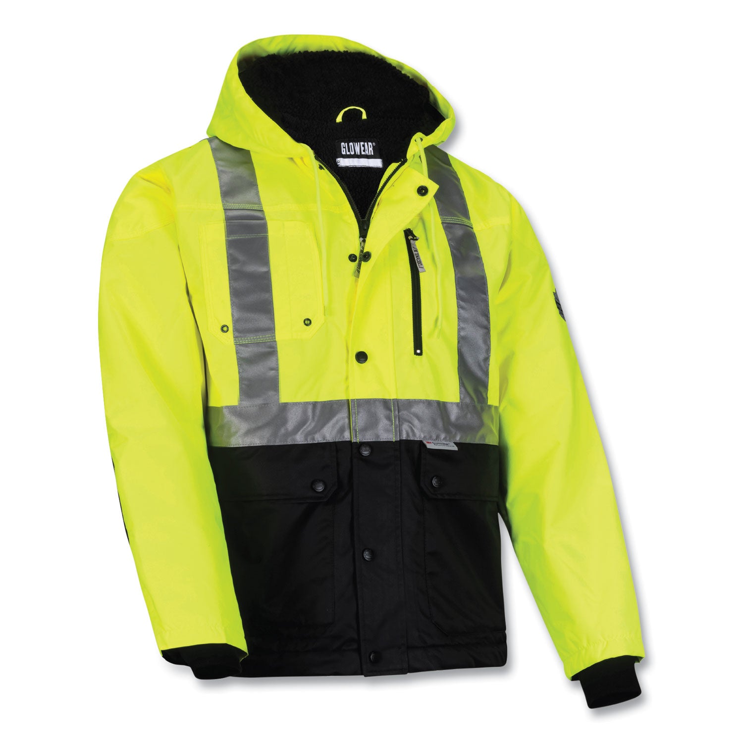 GloWear 8275 Class 2 Heavy-Duty Hi-Vis Workwear Sherpa Lined Jacket, 3X-Large, Lime, Ships in 1-3 Business Days