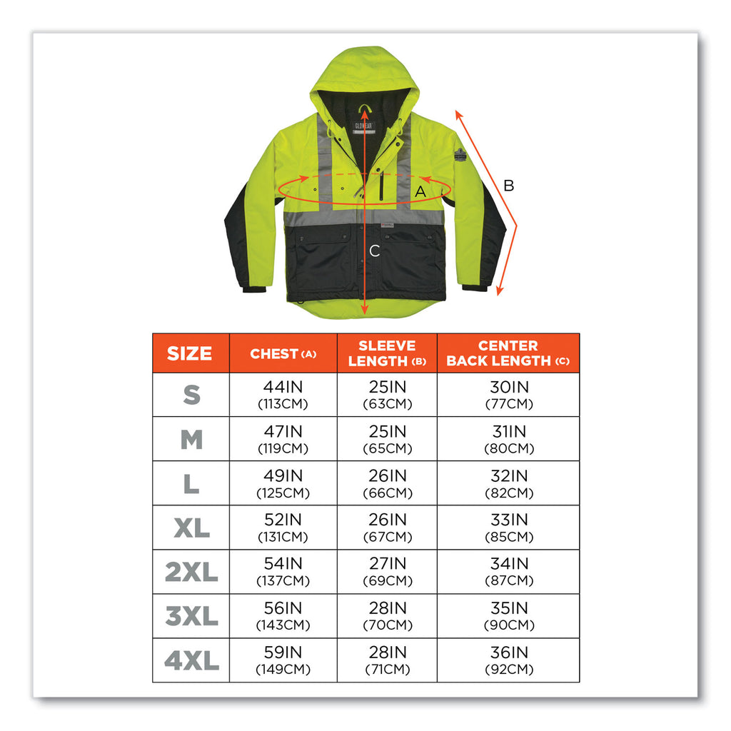 GloWear 8275 Class 2 Heavy-Duty Hi-Vis Workwear Sherpa Lined Jacket, Small, Lime, Ships in 1-3 Business Days