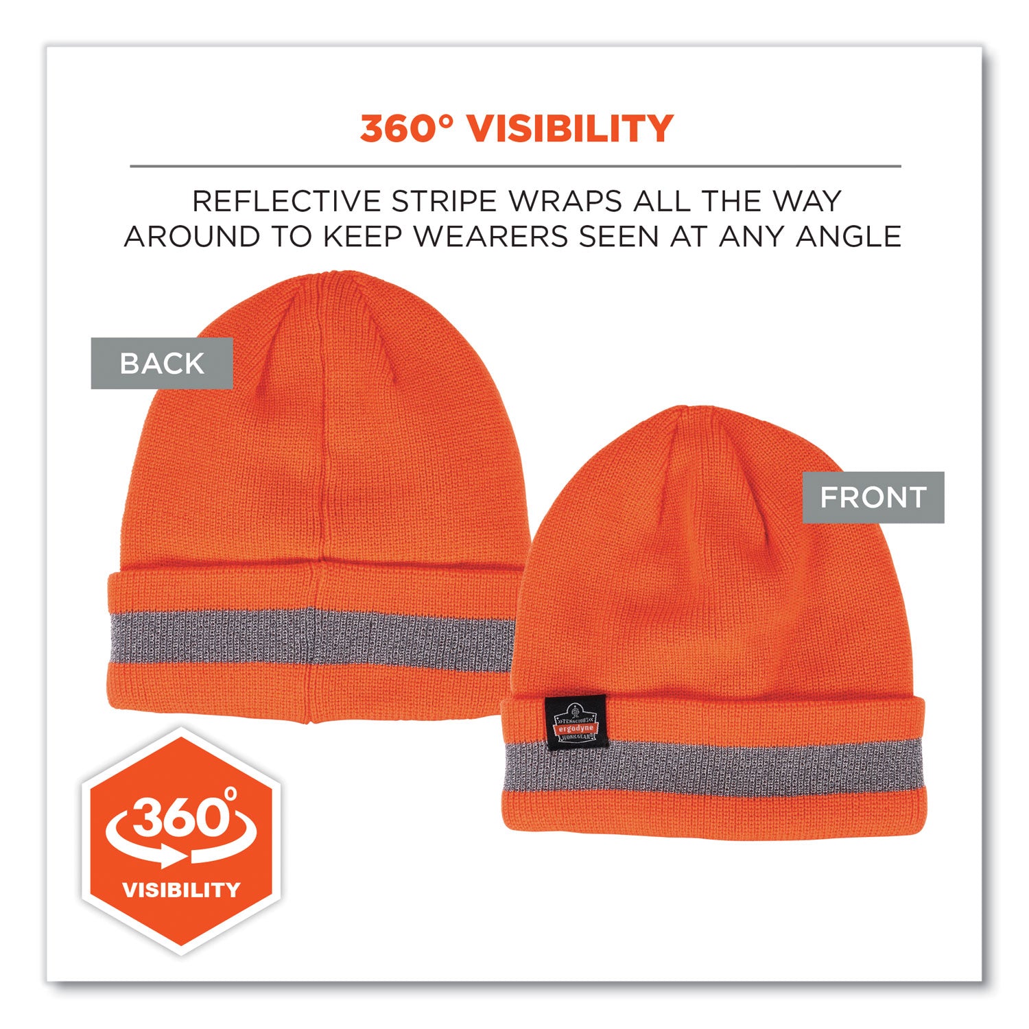 N-Ferno 6803 Reflective Rib Knit Winter Hat, One Size Fits Most, Orange, Ships in 1-3 Business Days